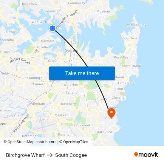 Birchgrove Wharf to South Coogee map