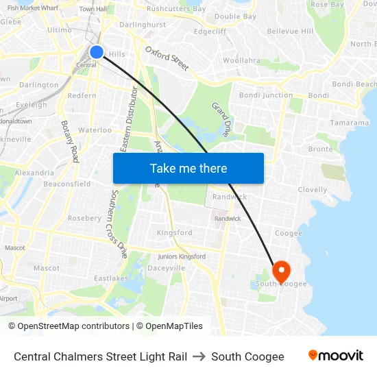 Central Chalmers Street Light Rail to South Coogee map
