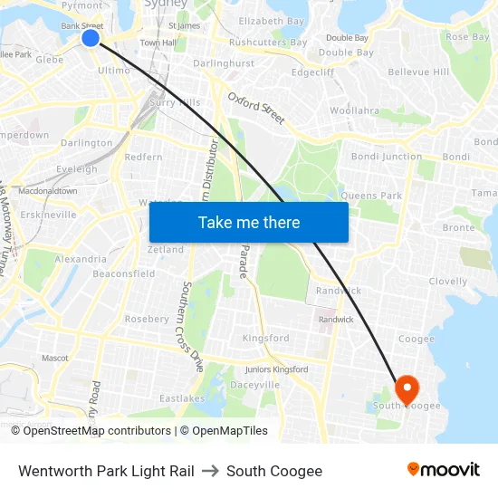Wentworth Park Light Rail to South Coogee map