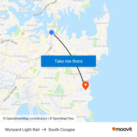 Wynyard Light Rail to South Coogee map