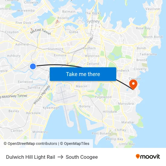 Dulwich Hill Light Rail to South Coogee map