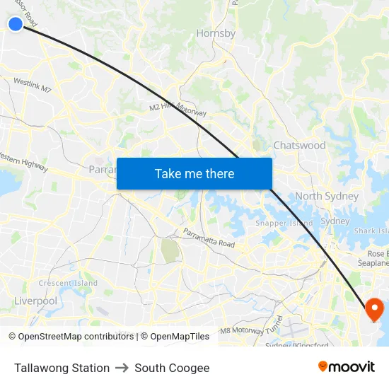 Tallawong Station to South Coogee map