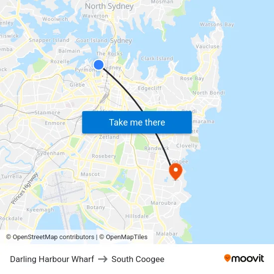 Darling Harbour, King Street Wharf to South Coogee map