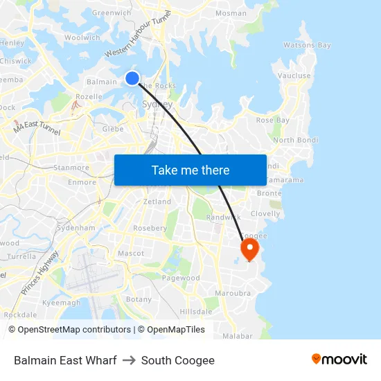 Balmain East Wharf to South Coogee map