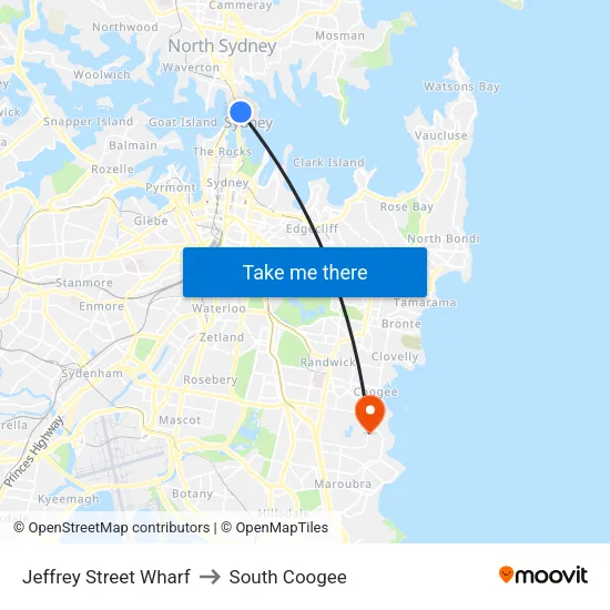 Jeffrey Street Wharf to South Coogee map