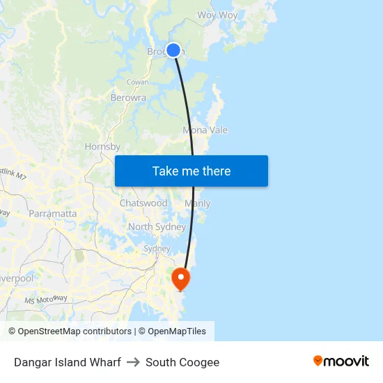 Dangar Island Wharf to South Coogee map
