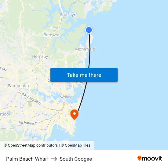 Palm Beach Wharf to South Coogee map
