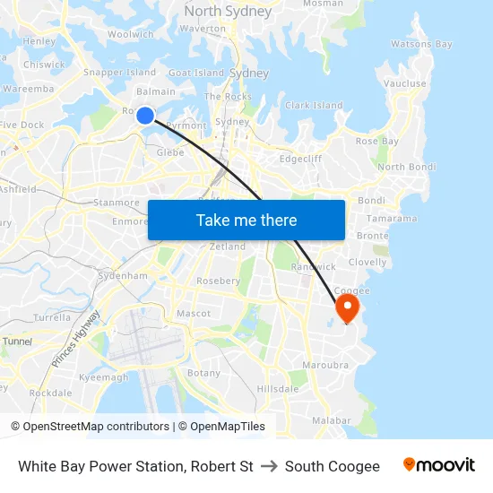White Bay Power Station, Robert St to South Coogee map