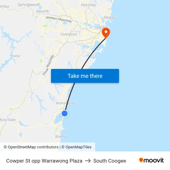 Cowper St opp Warrawong Plaza to South Coogee map