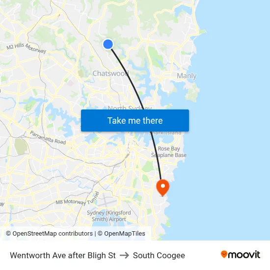Wentworth Ave after Bligh St to South Coogee map