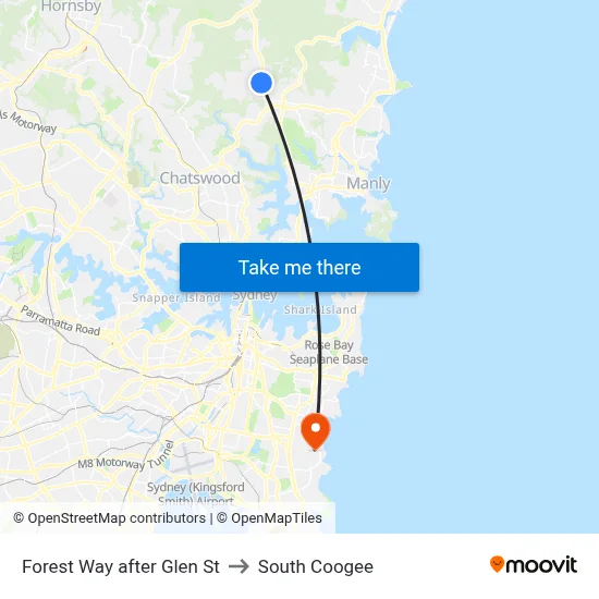 Forest Way after Glen St to South Coogee map