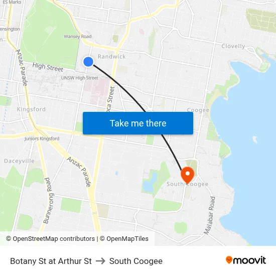 Botany St at Arthur St to South Coogee map