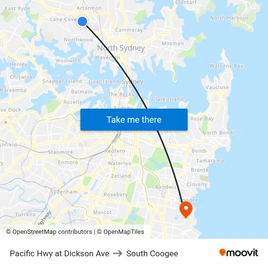 Pacific Hwy at Dickson Ave to South Coogee map