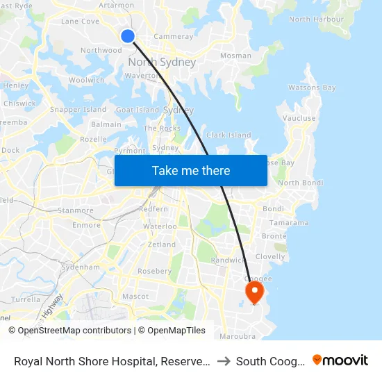 Royal North Shore Hospital, Reserve Rd to South Coogee map