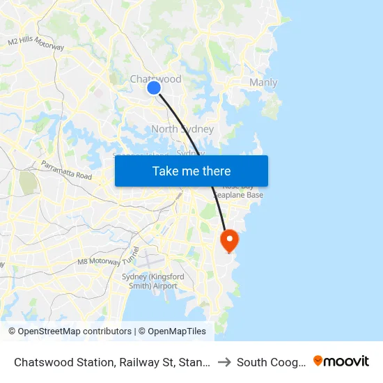 Chatswood Station, Railway St, Stand H to South Coogee map