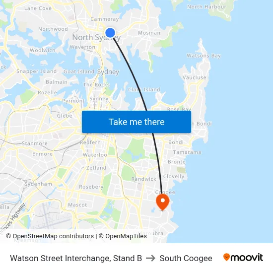 Watson Street Interchange, Stand B to South Coogee map