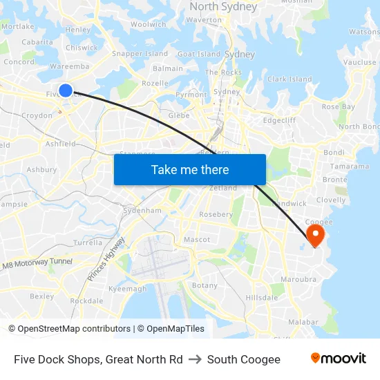 Five Dock Shops, Great North Rd to South Coogee map