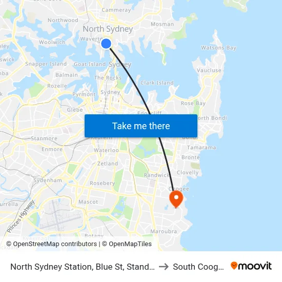 North Sydney Station, Blue St, Stand C to South Coogee map