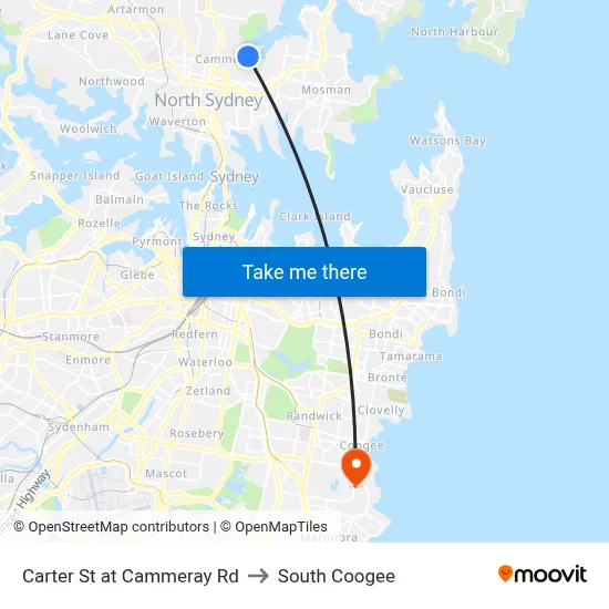 Carter St at Cammeray Rd to South Coogee map