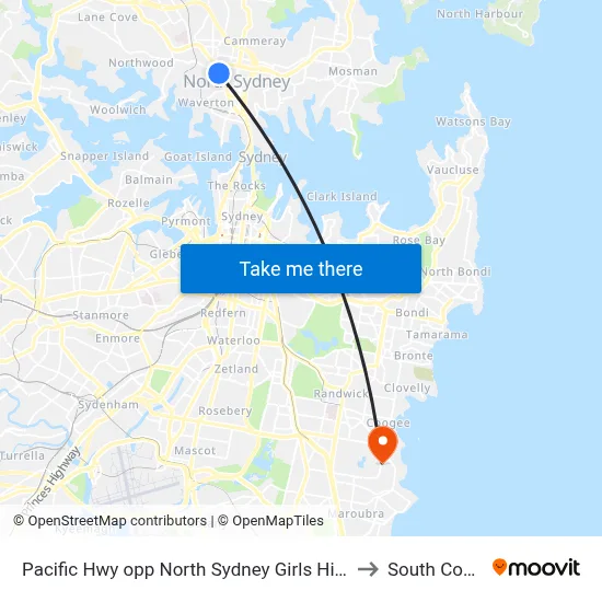 Pacific Hwy opp North Sydney Girls High School to South Coogee map