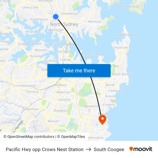 Pacific Hwy opp Crows Nest Station to South Coogee map