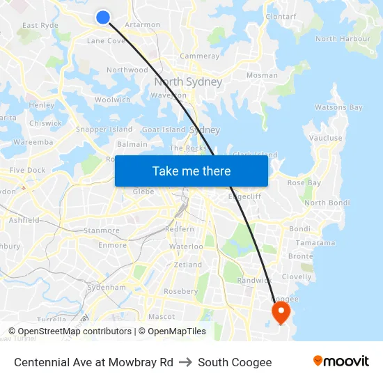 Centennial Ave at Mowbray Rd to South Coogee map