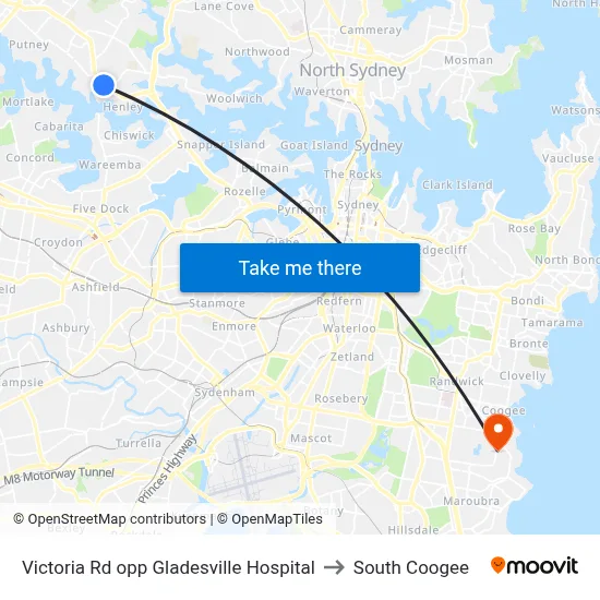 Victoria Rd opp Gladesville Hospital to South Coogee map