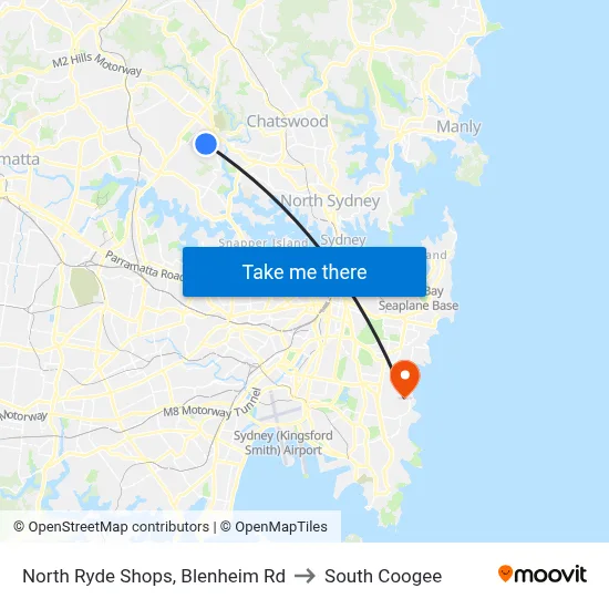 North Ryde Shops, Blenheim Rd to South Coogee map