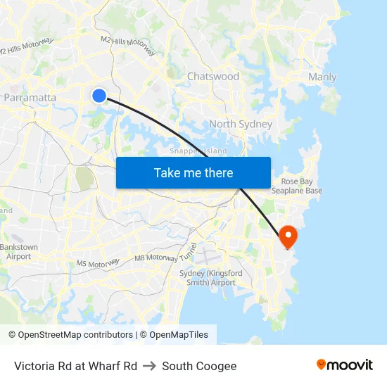 Victoria Rd at Wharf Rd to South Coogee map