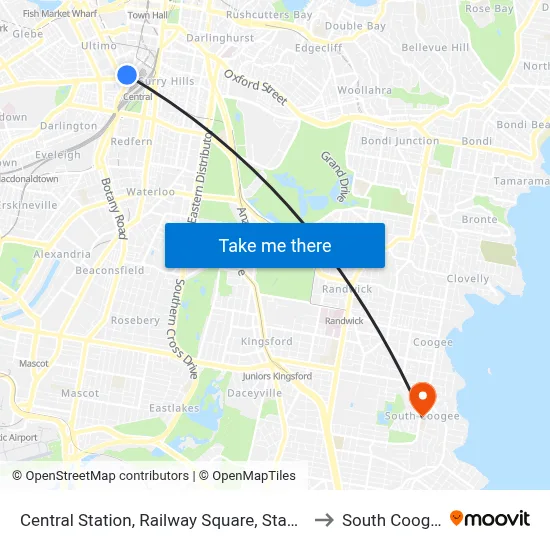 Central Station, Railway Square, Stand M to South Coogee map