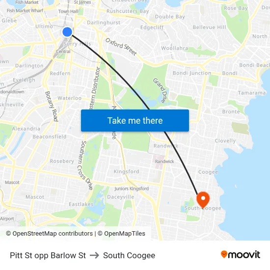 Pitt St opp Barlow St to South Coogee map