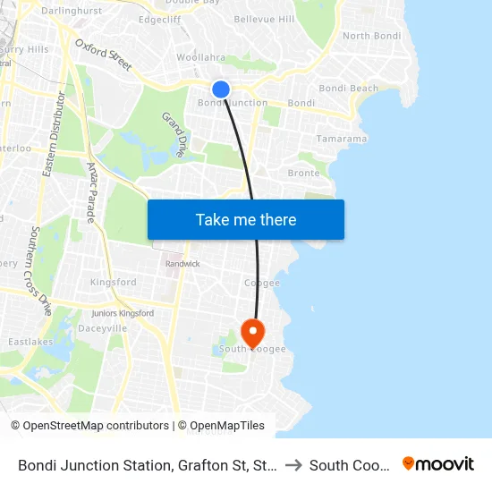 Bondi Junction Station, Grafton St, Stand R to South Coogee map