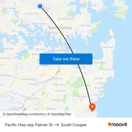 Pacific Hwy opp Palmer St to South Coogee map