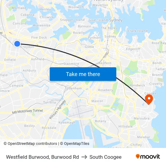 Westfield Burwood, Burwood Rd to South Coogee map