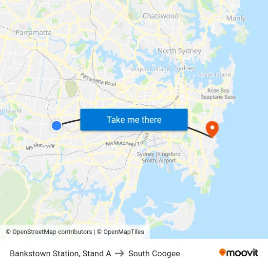 Bankstown Station, Stand A to South Coogee map
