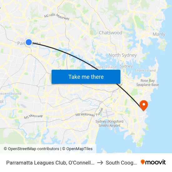 Parramatta Leagues Club, O'Connell St to South Coogee map