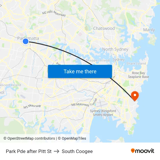 Park Pde after Pitt St to South Coogee map