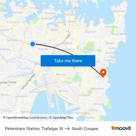 Petersham Station, Trafalgar St to South Coogee map