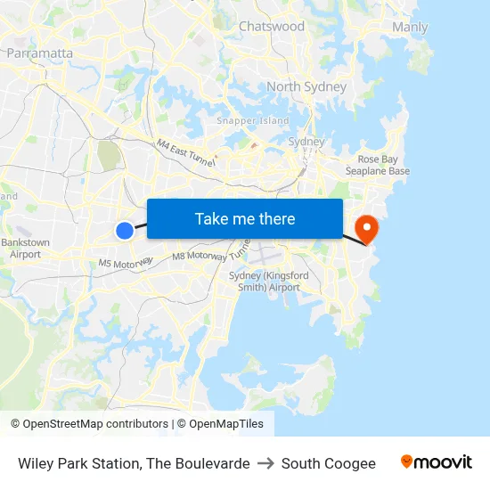 Wiley Park Station, The Boulevarde to South Coogee map