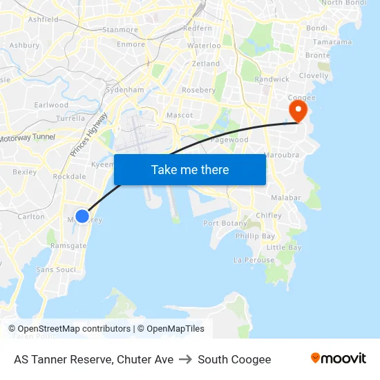AS Tanner Reserve, Chuter Ave to South Coogee map