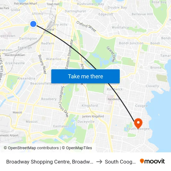 Broadway Shopping Centre, Broadway to South Coogee map