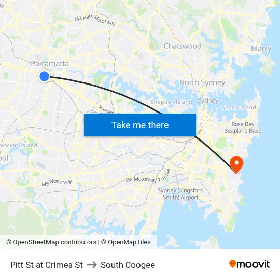 Pitt St at Crimea St to South Coogee map
