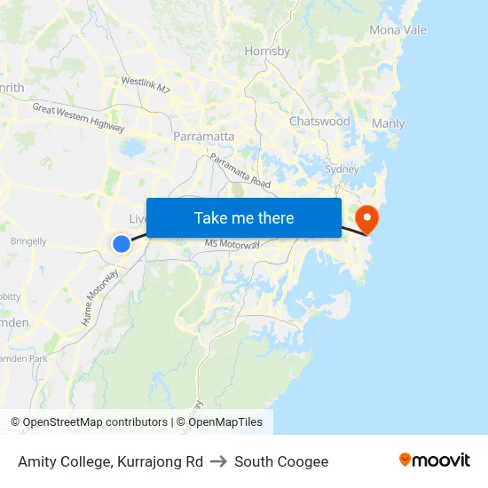 Amity College, Kurrajong Rd to South Coogee map