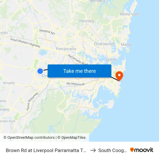Brown Rd at Liverpool Parramatta Tway to South Coogee map
