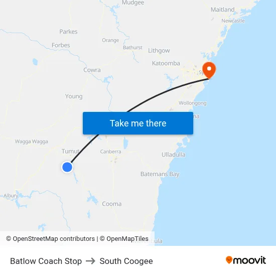 Batlow Coach Stop to South Coogee map
