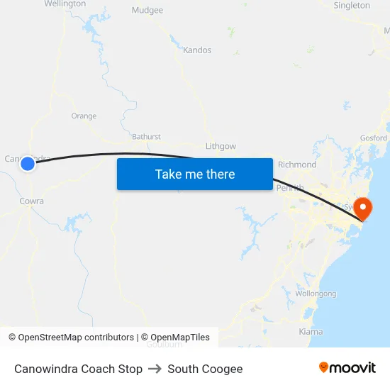 Canowindra Coach Stop to South Coogee map