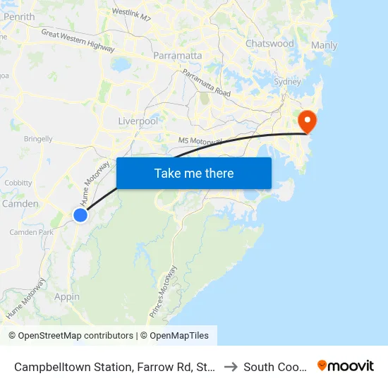 Campbelltown Station, Farrow Rd, Stand H to South Coogee map