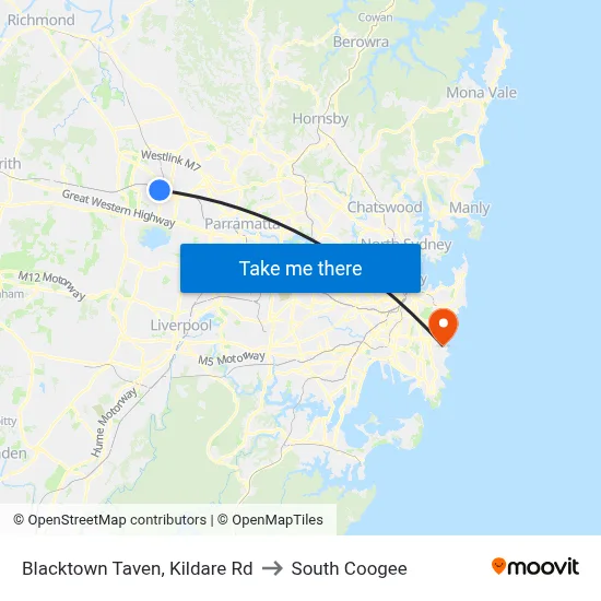 Blacktown Taven, Kildare Rd to South Coogee map