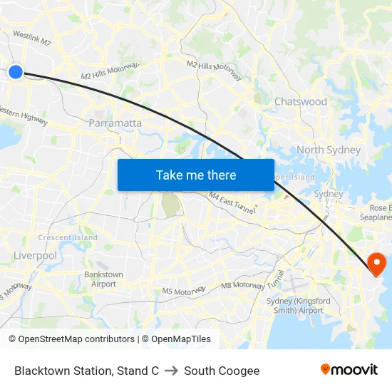 Blacktown Station, Stand C to South Coogee map
