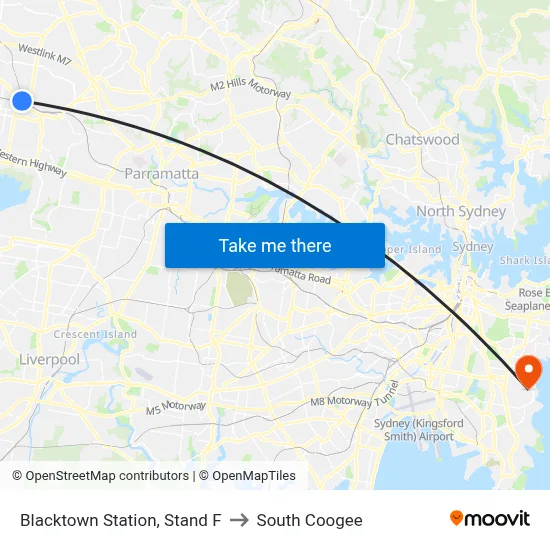 Blacktown Station, Stand F to South Coogee map